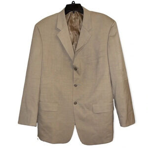 Woolmark Jacket Blazer Wool mix Mens Tan 3 Button Preppy overcoat
